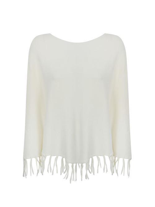 Poncho con frange in misto viscosa bianco NO SECRETS | 243NS227LATTE